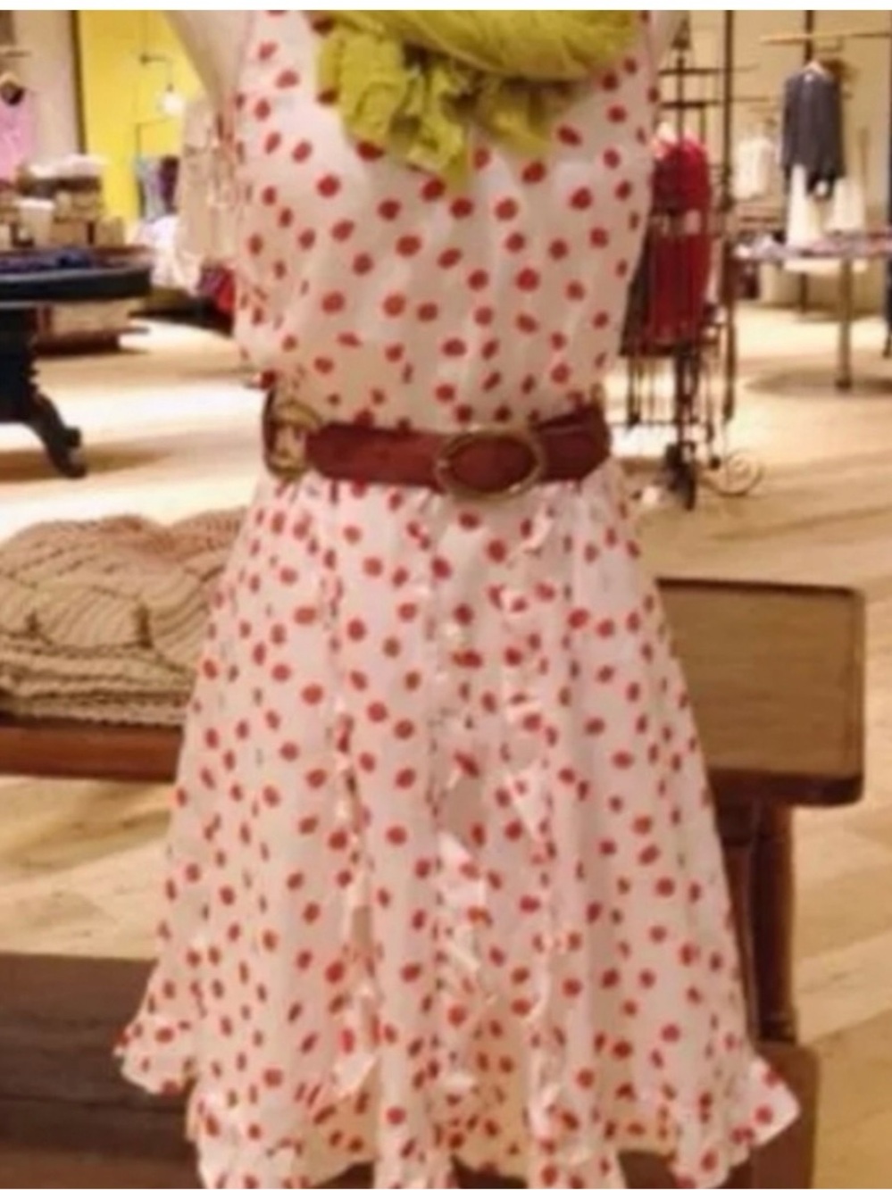 Anthropologie White Dress with Red Polka Dots